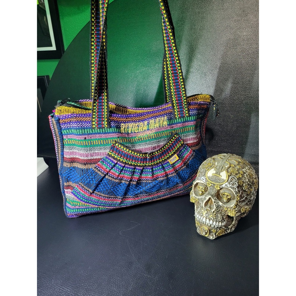 Riviera Maya Pinzon Hobo Shoulder Bag Bright Striped Woven Zipper Purse Beach